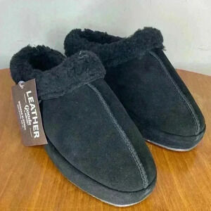 MukLuks Black Ebony Leather Wool Women's Slippers Shoes Size 10 NWT New